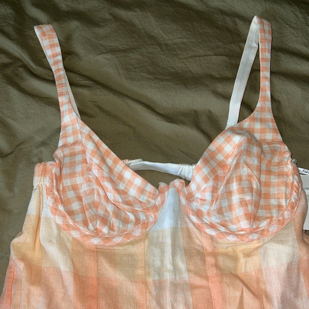 For Love And Lemons Peach Plaid Mini Dress - Picture 5 of 10
